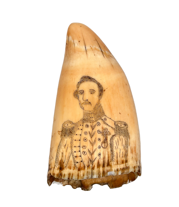 Antique Scrimshaw Tooth with Officer & Woman