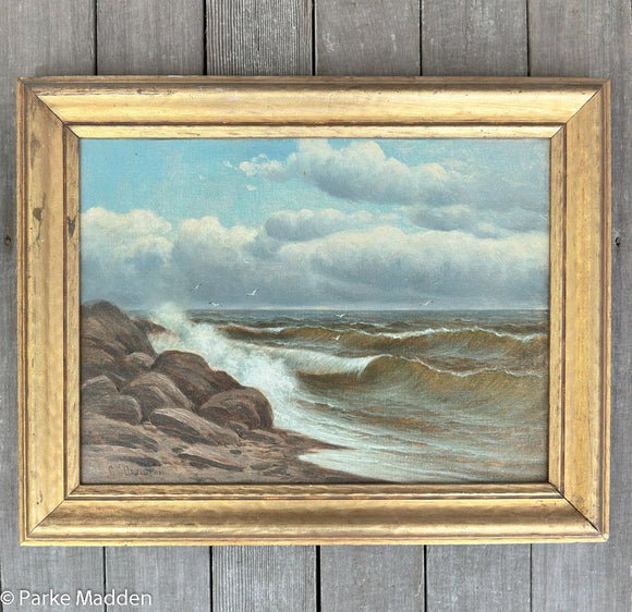 Antique Oil on Canvas Seascape Painting by C.G. Davidson
