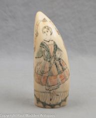 Antique Scrimshaw Sperm Whale Tooth with Girl Holding Jump Rope