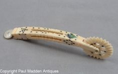 Antique Scrimshaw Sperm Whale Ivory Pie Crimper with Inlays