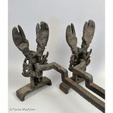 Rare Antique Cast Iron Lobster Andirons