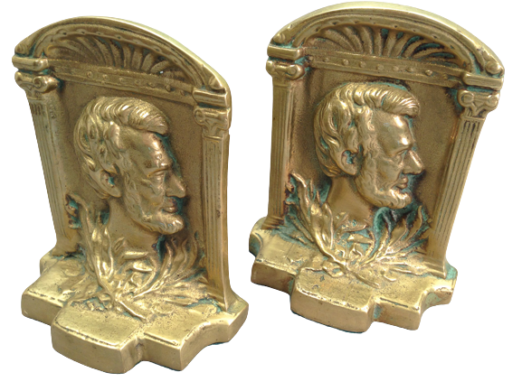 Vintage Cast Brass Lincoln Bookends