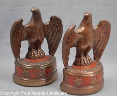 Vintage Eagle Bookends with Red Base by Marion Bronze