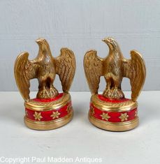 Vintage Eagle Bookends with Red Base by Marion Bronze