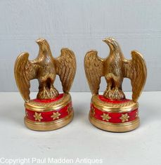 Vintage Eagle Bookends with Red Base by Marion Bronze
