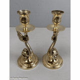 Vintage Pair of Brass Dolphin Candlesticks