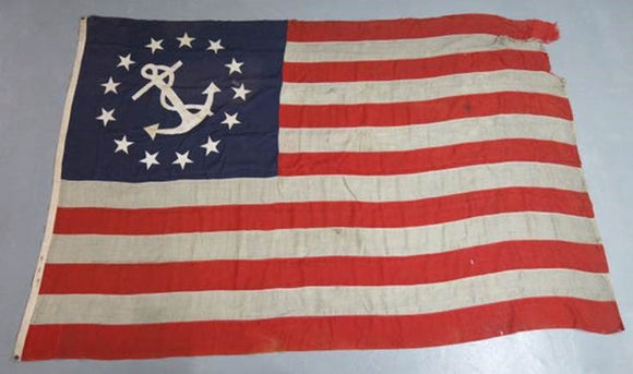 19th C. 13 Star Commodore Ensign Flag Marblehead Yacht Club