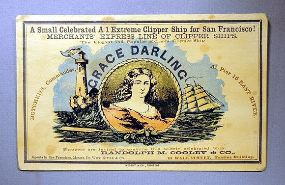 Antique American Clipper Ship Card GRACE DARLING