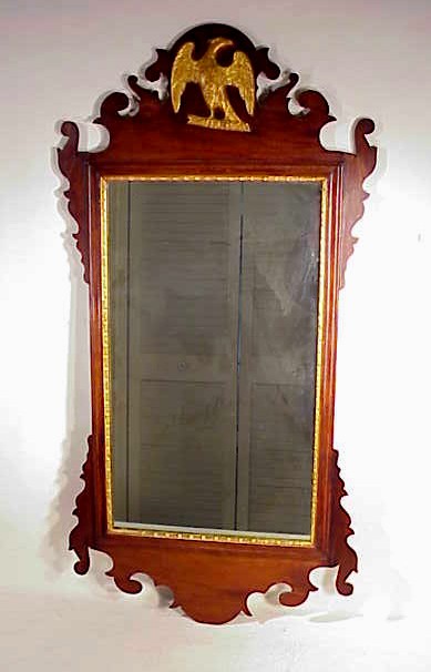 Antique American mahogany looking glass circa 1800