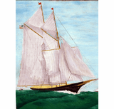 Antique  American oil canvas of folk art schooner