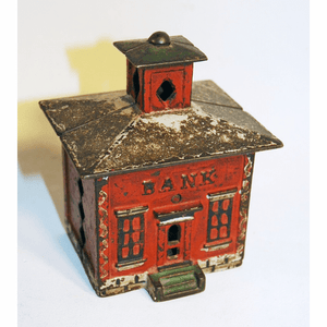 Antique American red painted BANK