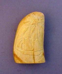 Antique American scrimshaw sperm whale's tooth PETRIL