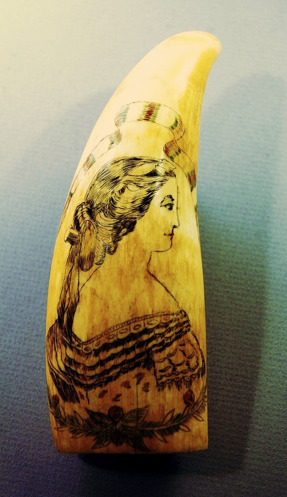 Antique American scrimshaw tooth BANNER ARTIST