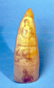 Antique American scrimshaw tooth six designs