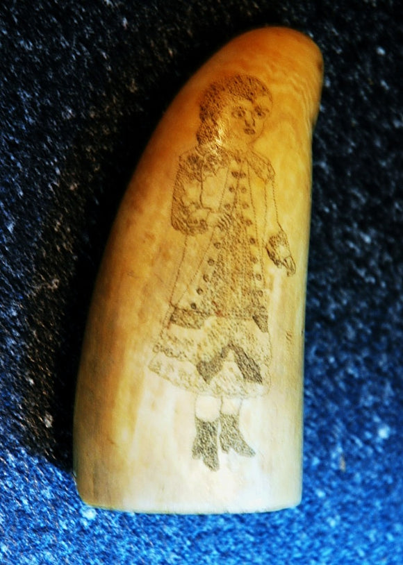 Antique American scrimshaw tooth with young girl