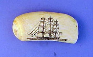 Antique American scrimshw tooth with ship and Eagle