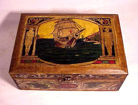 Antique American ship decorated humidor
