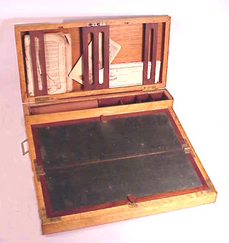 Antique American signed folding travel desk .