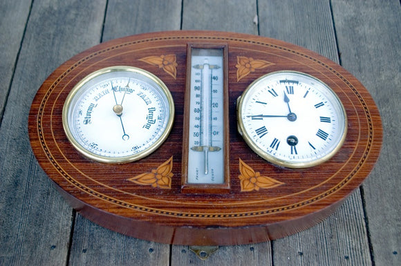 Antique Barometer Thermometer Clock