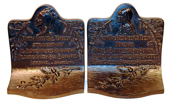 Antique bookends HIAWATHA  poem