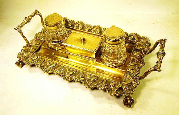 Antique brass INKSTAND