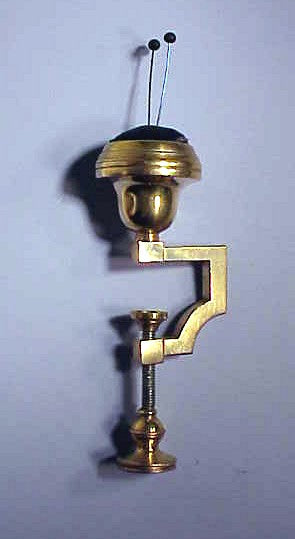 Antique brass table clamp sewing pin cushion