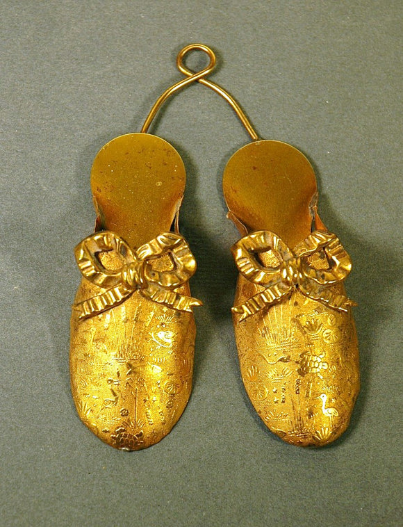 Antique brass wall match holder- pair of slippers