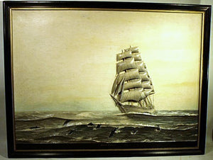 Antique carved and painted ABNER COBURN ship picture
