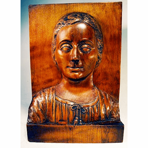 Antique carved WALNUT bas relief portrait.