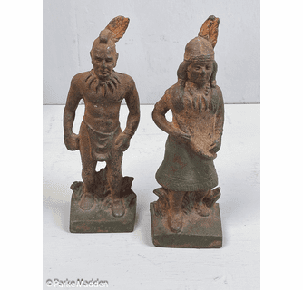 Antique Cast Iron Indian Squaw and Warrior