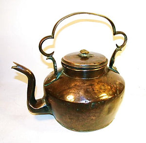 Antique copper and brass tea kettle