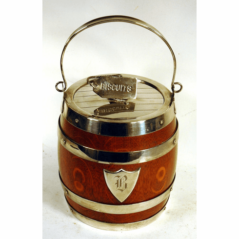 Antique covered biscuit jar with handle.