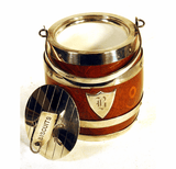 Antique covered biscuit jar with handle.