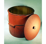 Antique covered FIRKIN in red paint.