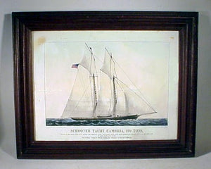 Antique CURRIER & IVES yachting print CAMBRIA