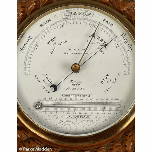 Antique English Barometer and Thermometer by Paviour, Peterborough