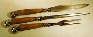 Antique English  carving set with silver mounts
