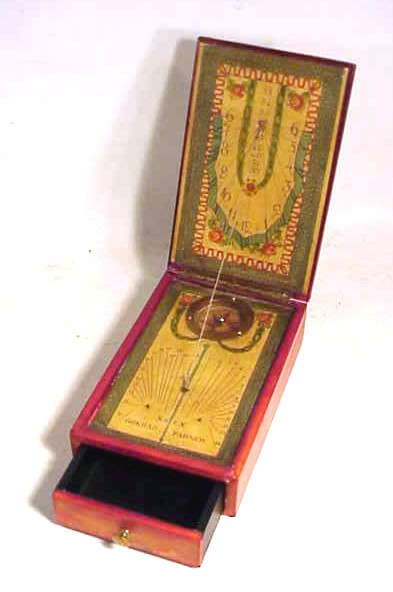 Antique folding SUNDIAL box with drawer