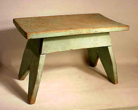 Antique green painted pine stool