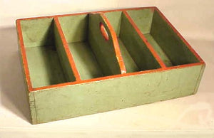 Antique light green painted cutlery box.