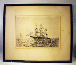 Antique marine etching Red Jacket by  George Canning Wales