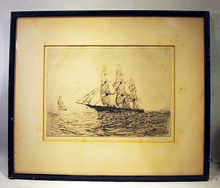 Antique marine etching Red Jacket by  George Canning Wales