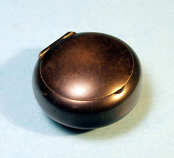 Antique miniature round snuff box in gun metal black