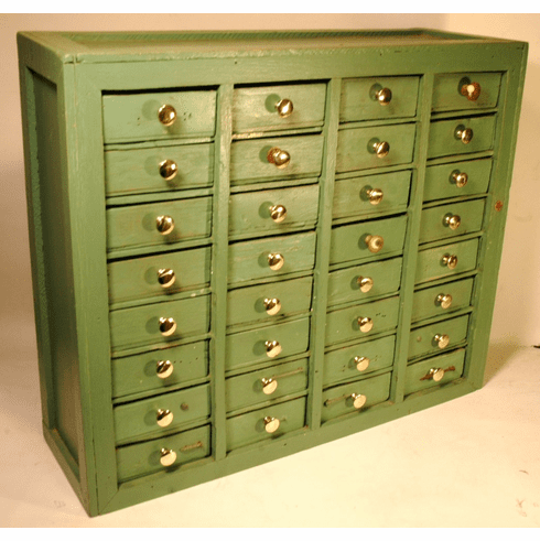 Antique multi-drawer painted primitive cabinet