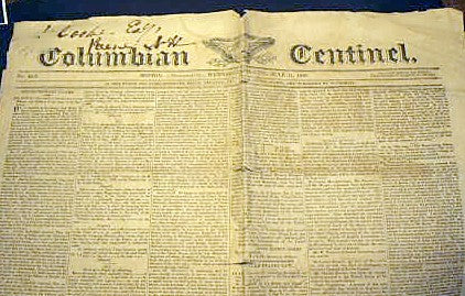 Antique newspaper COLUMBIAN CENTINEL