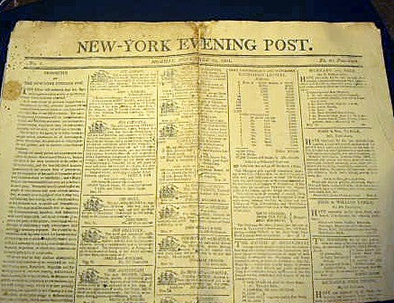 Antique newspaper NEW YORK EVEN ING POST