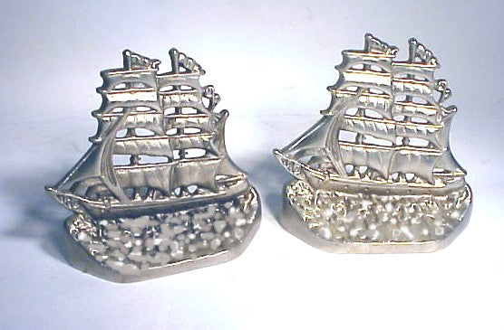 Antique nickel plated cast iron nautical book ends