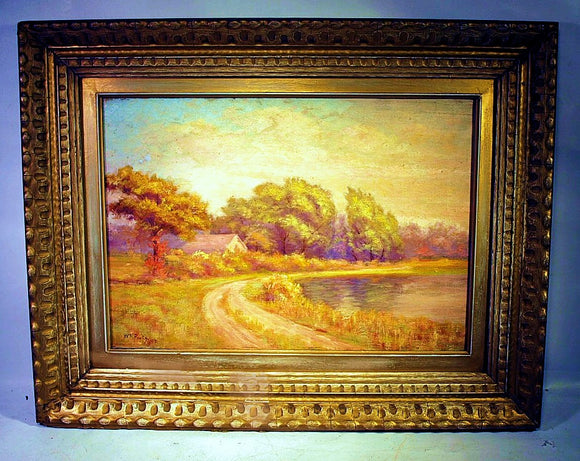Antique oil on canvas landscape by William F. Protz 1909