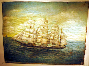 Antique oil on canvas SHIP EXCELSIOR