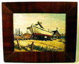 Antique oil on panel BOATYARD by Matthew Geddes
